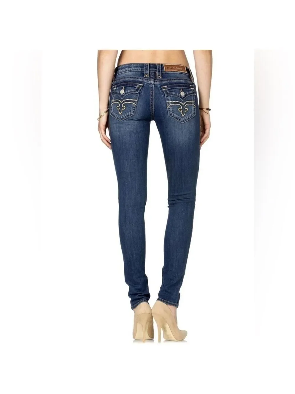 Rock Revival Women Jessica Skinny Jeans Rhinestones Logo Size 28 x 30